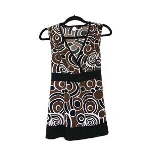 Vintage Y2K Babydoll Top Womens S Brown Fairy Boho Festival Tie Back Geometric